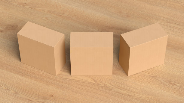 三个方盒做模型。木制背景的纸板礼品盒。以上观点图片下载