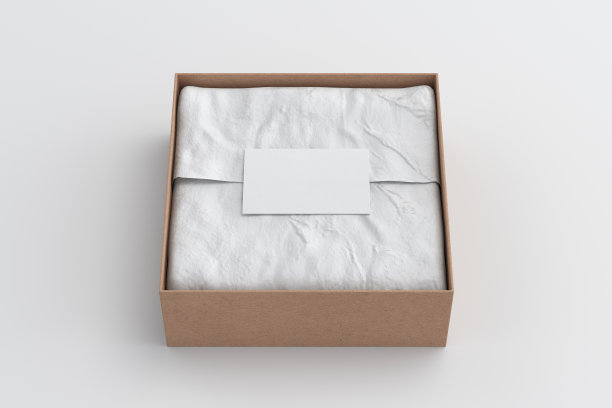 方形礼盒模型。有空白标签或在包装纸上印有名片的硬纸盒。白色背景。前视图。图片下载