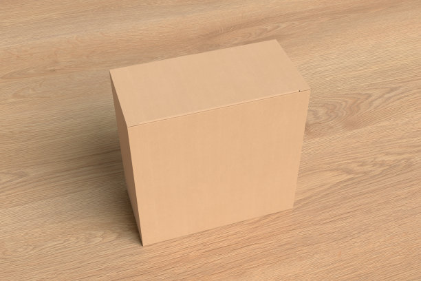 纸板箱模型。木制背景的方形礼盒。侧视图图片下载