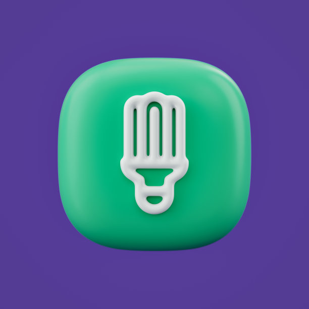 环境图标，节能灯泡上的3d图标绿色按钮，白色轮廓能源图标，3d渲染图片下载