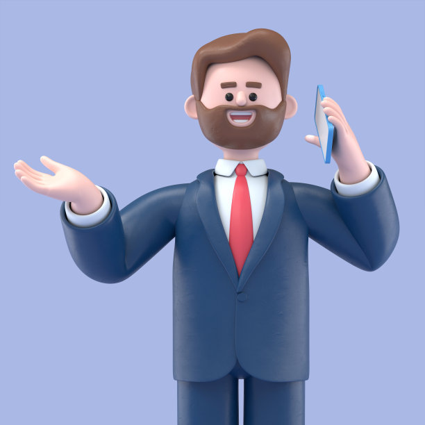 3D插图微笑的商人鲍勃打电话，打电话。与智能手机的沟通和对话概念。绿色背景的3D渲染。图片下载