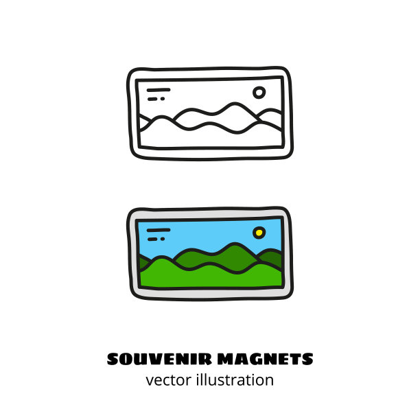 涂鸦纪念磁铁与绿色的山图片下载