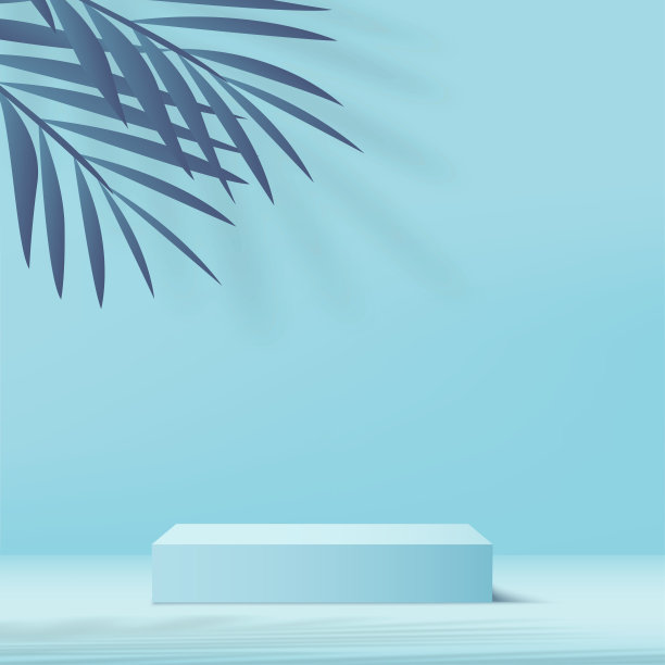 3d蓝色讲台和最小的蓝色墙壁场景。3d平台最小抽象背景。向量图片下载