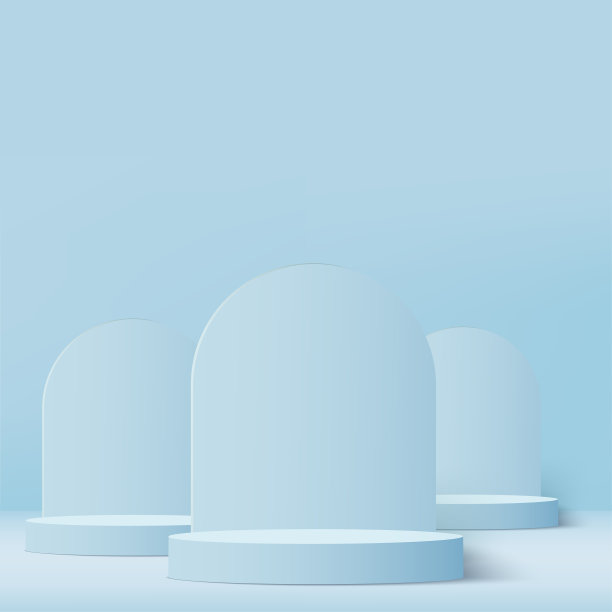 3d蓝色讲台和最小的蓝色墙壁场景。3d平台最小抽象背景。向量图片下载