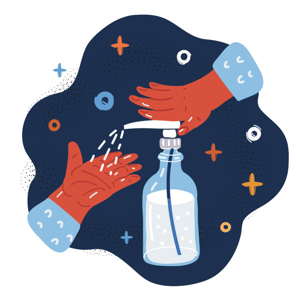 消毒概念的卡通矢量插图。从瓶中抽出的液体肥皂。使用保湿的消毒剂。图片下载