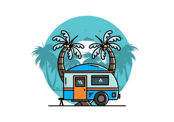 泪滴露营和椰子树插图设计图片下载