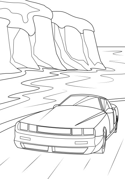 一辆跑车以大海为背景沿着公路行驶。图片下载