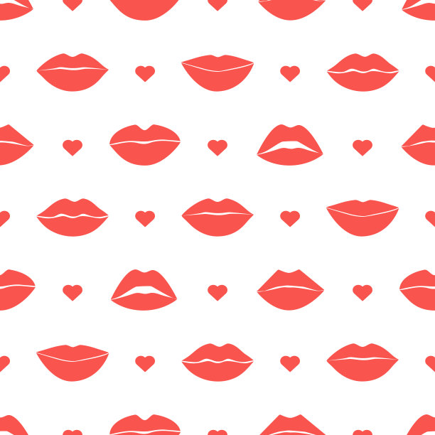 不同的女性嘴唇亲吻和红心无缝图案图片下载