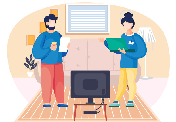 在房间里交谈的夫妻：带沙发和电视的家庭客厅图片下载