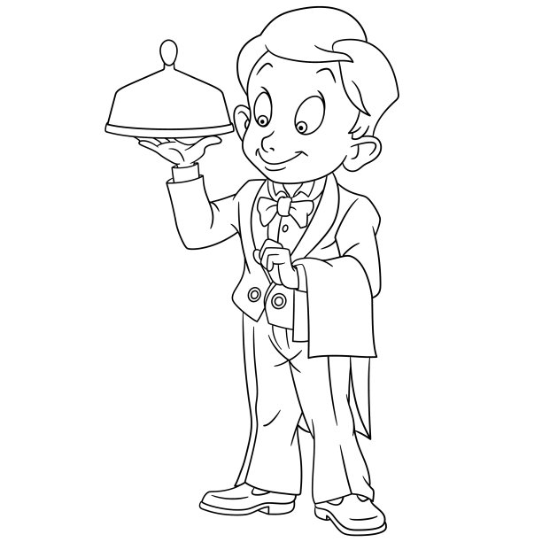 卡通服务生男孩着色图片下载