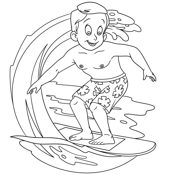 冲浪填色页面的孩子图片下载