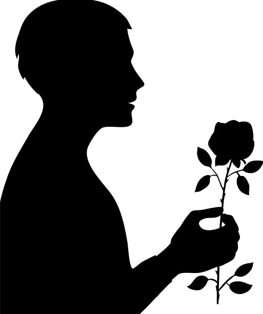 年轻男子的侧影与一朵玫瑰图片下载