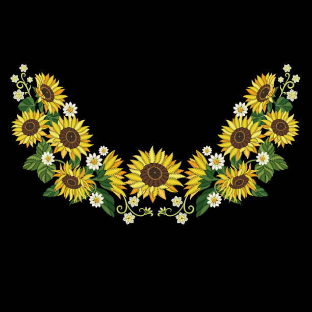 刺绣向日葵和雏菊花图片下载