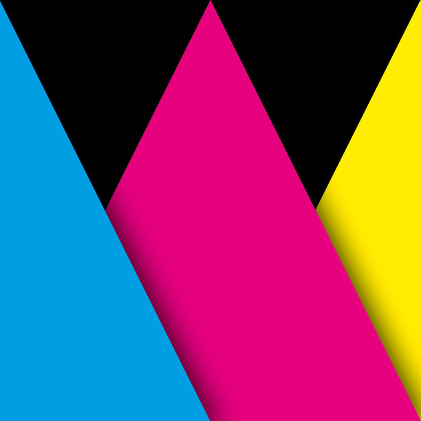 重叠的纸张在CMYK的颜色。抽象的宽屏的背景。呈现彩色印刷的概念。图片下载