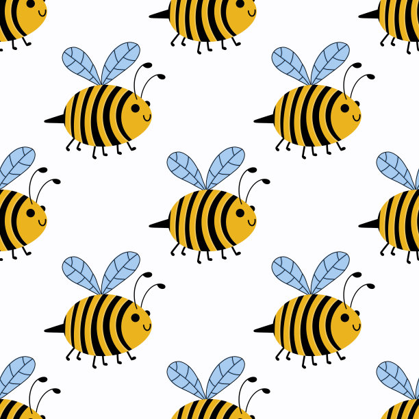 夏季蜜蜂无缝图案的孩子和面料和配件图片下载