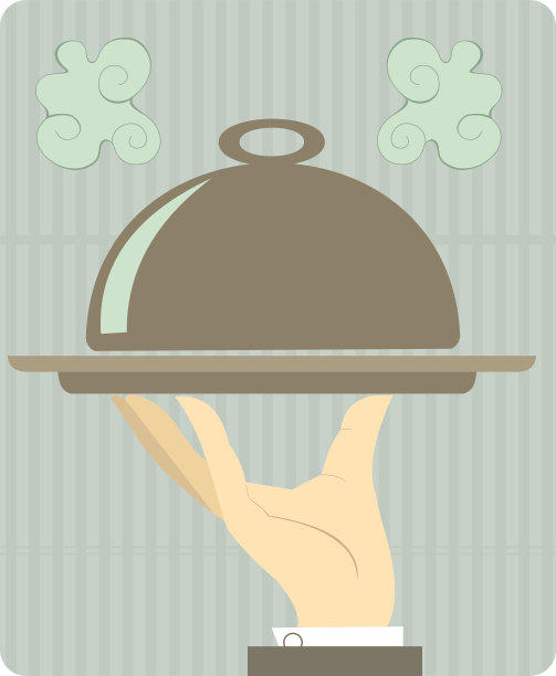 服务员手里拿着钟形餐盘图片下载