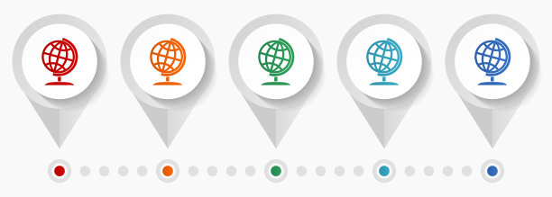 地球、世界、全球、地图、地球概念矢量图标，信息图表模板易于编辑，一组用于网页设计和移动应用程序的彩色扁平设计指针图片下载