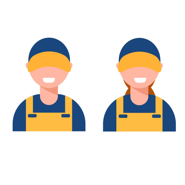 维修服务男人微笑着女人工人。机械的工厂。图片下载