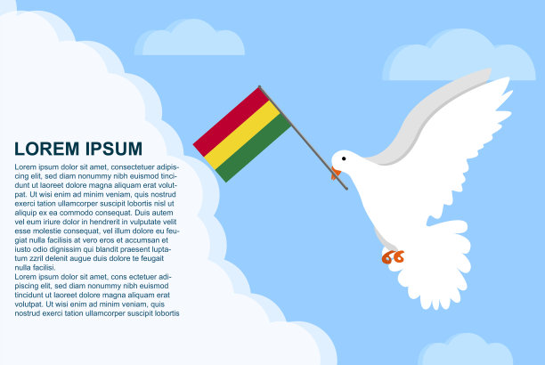 玻利维亚和平概念与文字区，和平鸽鸟与玻利维亚国旗，和平日模板图片下载