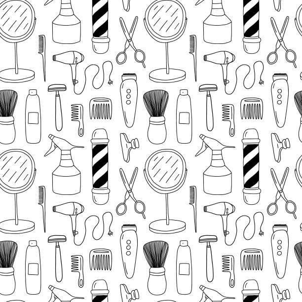 涂鸦理发店无缝图案图片下载