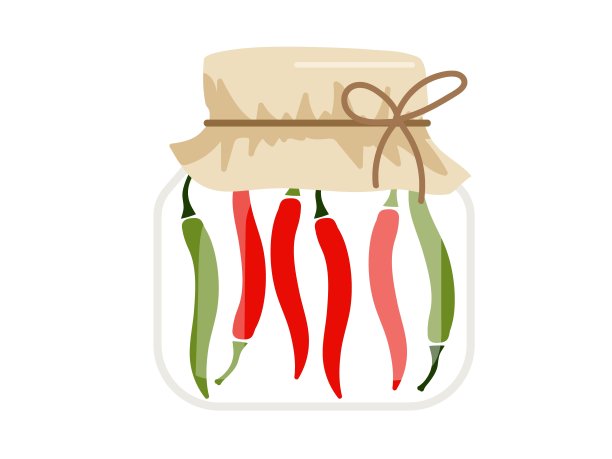 罐头红和绿辣椒手绘涂鸦隔离。Jar保存蔬菜。平面矢量食品模板菜单，贴纸，标志，排毒概念，农民市场。农场的蔬菜。配方设计图片下载
