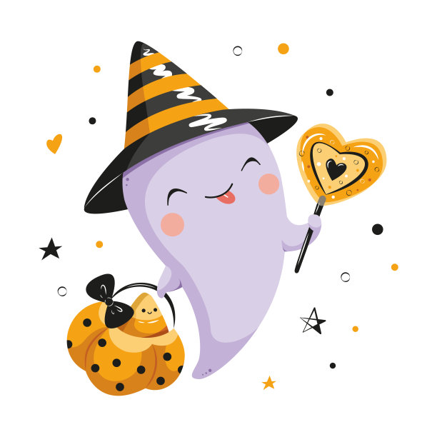 万圣节的卡哇伊鬼。卡通矢量图图片下载