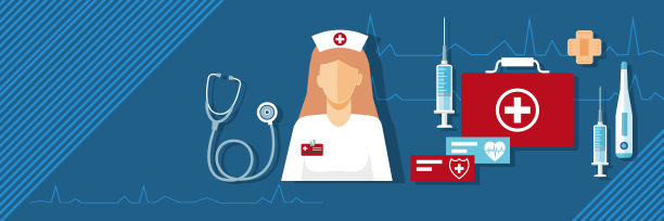 医学、急救和保健的概念。一组医务人员在彩色抽象背景与医学图标。平面风格的创意医疗插图，用于web应用程序、演示文稿和打印。图片下载