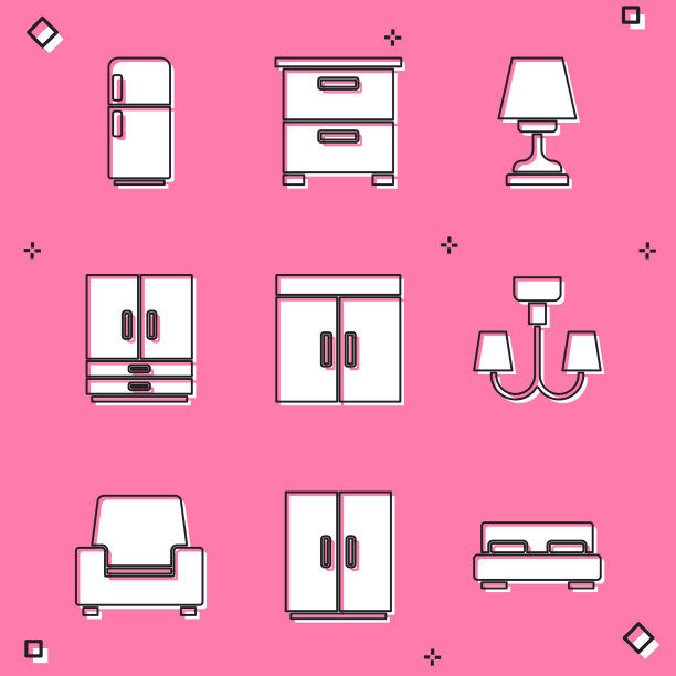 置冰箱家具、床头柜、台灯图片下载