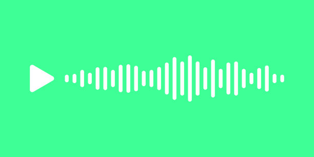 绿色背景上带有播放按钮的音频信息波。信使中的音频消息。人们通过移动应用程序进行交流的概念。网站或应用程序的矢量插图。图片下载