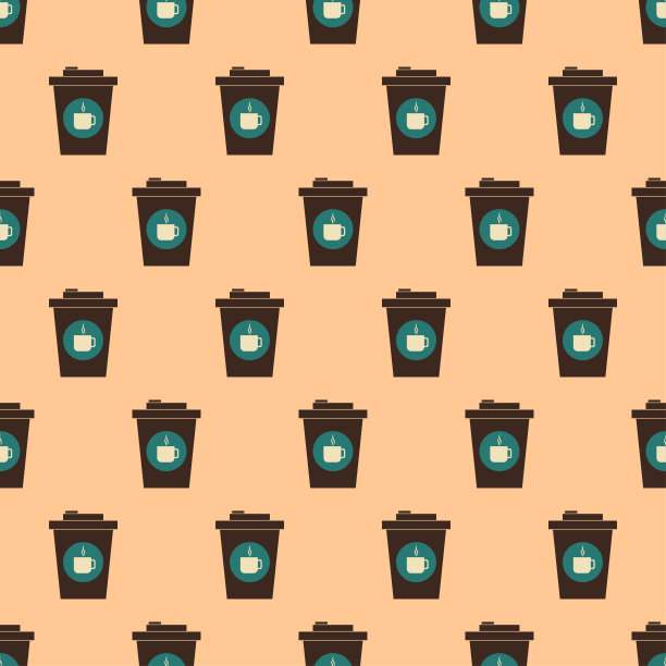 杯咖啡无缝图案复古的颜色。Icon咖啡外带。概念外卖饮料，食物。复古设计打印的包装纸，包装，墙纸，织物。矢量图图片下载