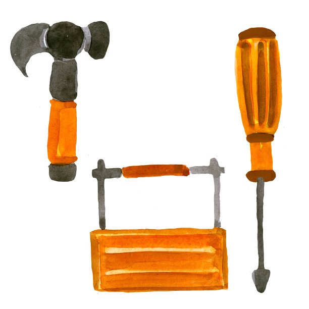 汽车用金属水彩工具及配件。图片下载