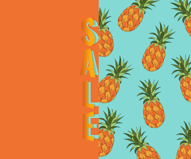 夏季销售横幅与菠萝手绘图片下载