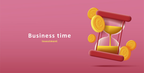 3d插画玻璃沙钟与黄金货币硬币图片下载