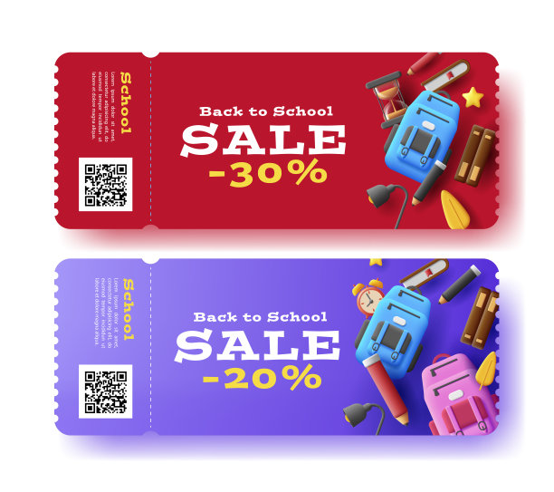 印有学校物品3d插图的折扣促销传单图片下载