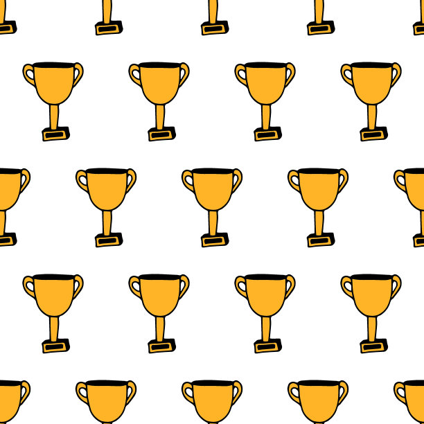 矢量无缝模式杯为体育比赛。黄色的冠军奖杯。图片下载