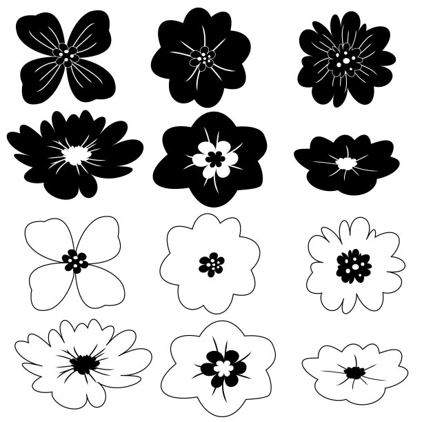 套白色和黑色的花图标图片下载