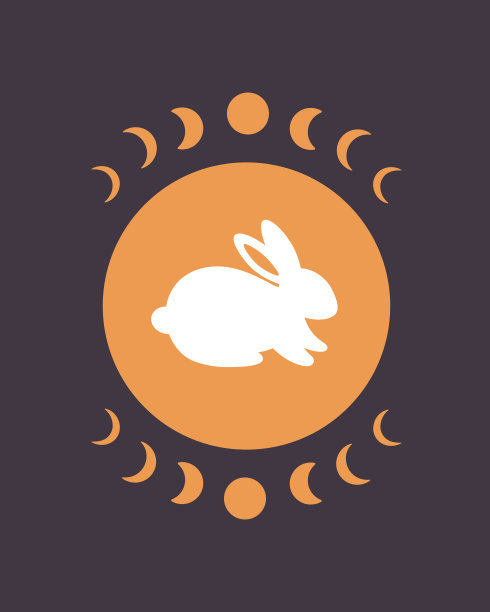 有占星元素的可爱小白兔。兔年。手绘矢量插图图片下载