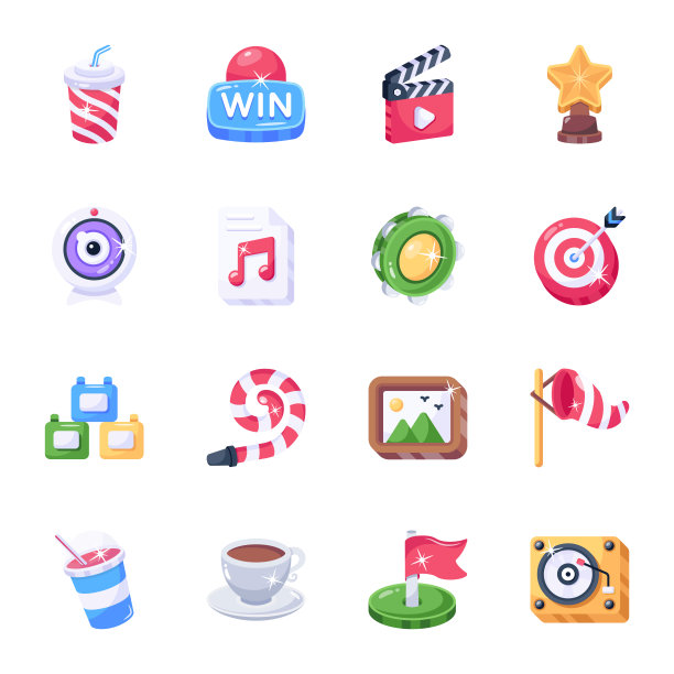 一套丰富多彩的娱乐图标图片下载