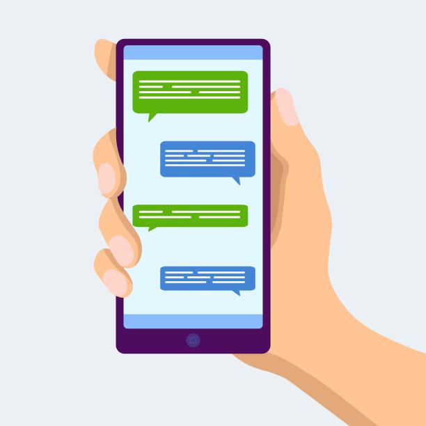 男性手持智能手机与消息图表图片下载