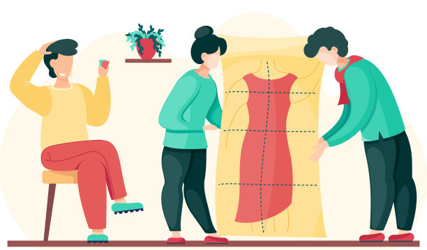 与设计师一起缝制红裙图案。客户在专业裁缝工作室图片下载