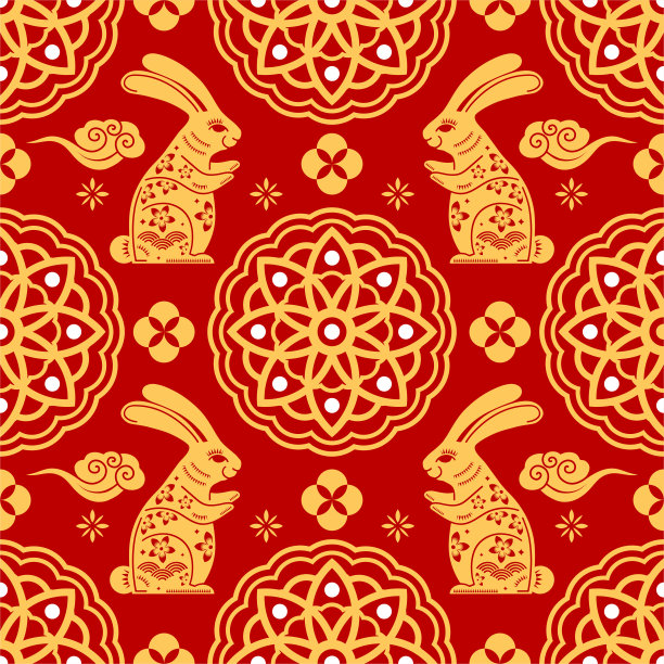 无缝图案与中国新年2023和中秋节图片下载