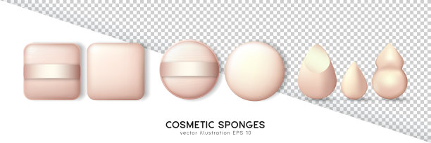 方形和圆形米色粉扑和美容搅拌机图片下载