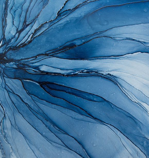 蓝色的抽象艺术背景。绘画、酒精水墨艺术。图片下载