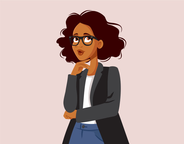 女商人思考做决定卡通图片下载
