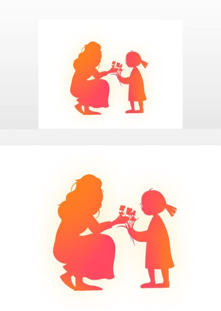 粉橙色教师和学生献花剪影元素图片下载