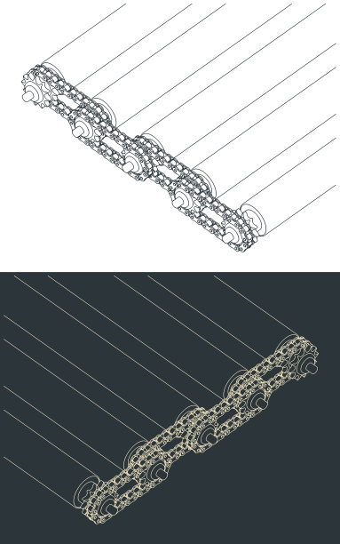 滚筒输送机上的链条传动图片下载