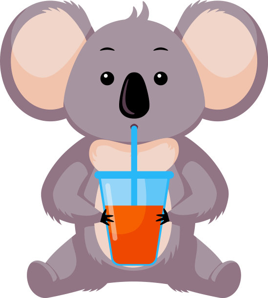 可爱的考拉喝果汁隔离在白色图片下载