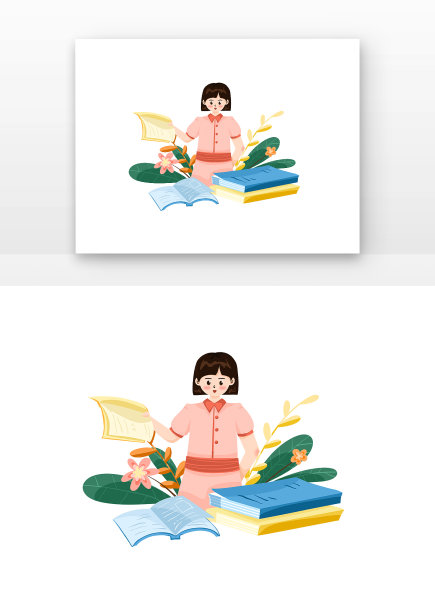 粉色裙子短发温柔教师手拿翻开书教书教师节图片下载