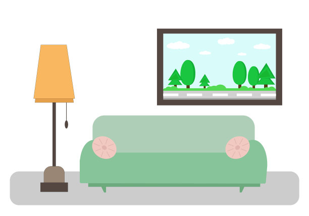 房间沙发落地灯及画室布局图片下载