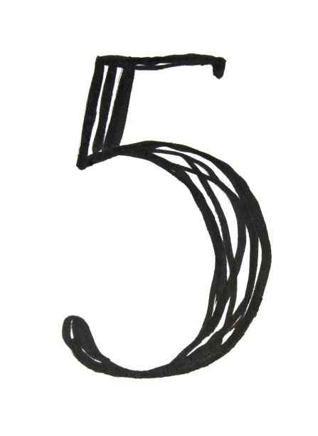 手绘字母5号孤立在白色背景。物体5画黑色记号笔。书法艺术用于书写卡片，笔记本素描本，贴纸。创意涂鸦剪纸规划师图片下载